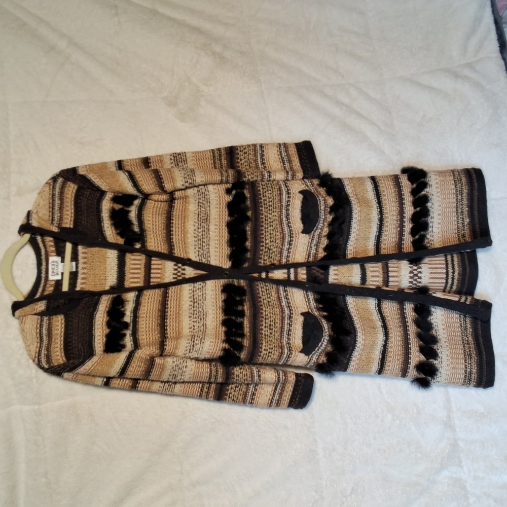 Chicos Black/Brown Knit Long Cardigan
